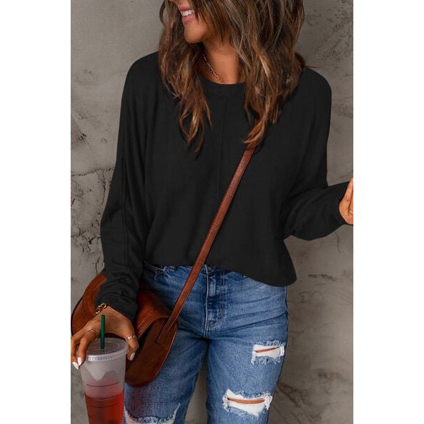 Women's Long Sleeve - Double Take Full Size Round Neck Long Sleeve T-Shirt - Black - Cultured Cloths Apparel