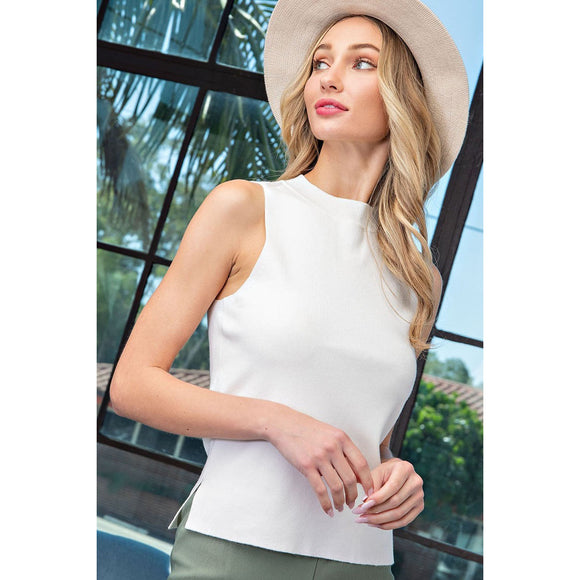Women's Sleeveless - Mock Neck Tank Sleeveless Top - White - Cultured Cloths Apparel