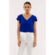 Women's Short Sleeve - Line Lace V Neck Woven Top - Royal Blue - Cultured Cloths Apparel