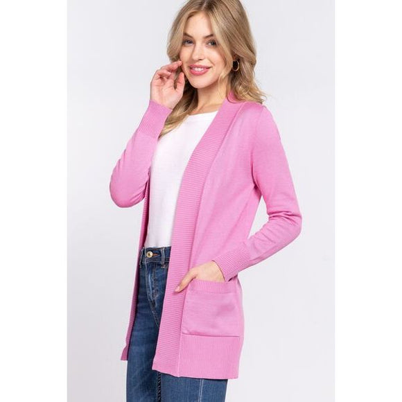 Outerwear - ACTIVE BASIC Ribbed Trim Open Front Cardigan - PINK - Cultured Cloths Apparel