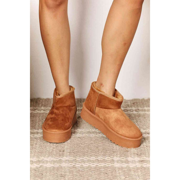 Shoes - Legend Women's Fleece Lined Chunky Platform Mini Boots - Camel - Cultured Cloths Apparel