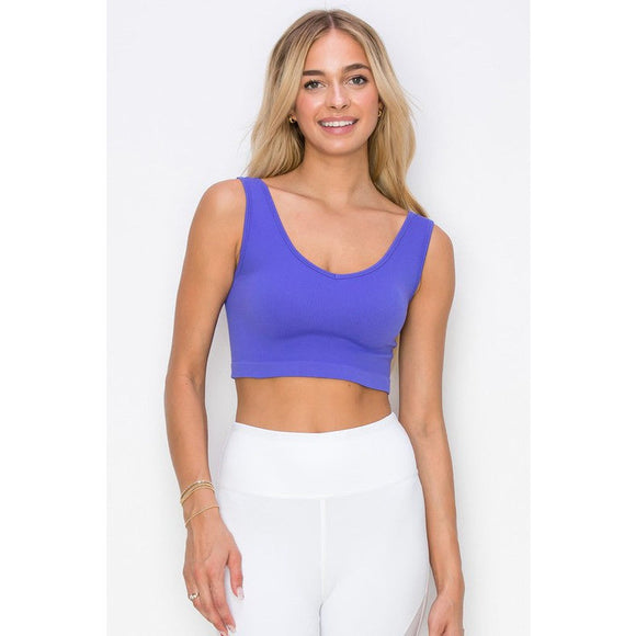 Women's Sleeveless - Ribbed Cropped Tank with Reversible Neckline - Very Periwinkle - Cultured Cloths Apparel
