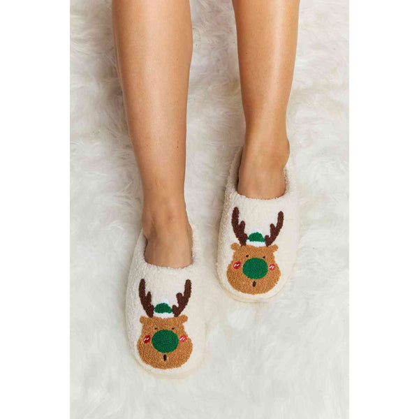 Shoes - Melody Rudolph Print Plush Slide Slippers - Green - Cultured Cloths Apparel