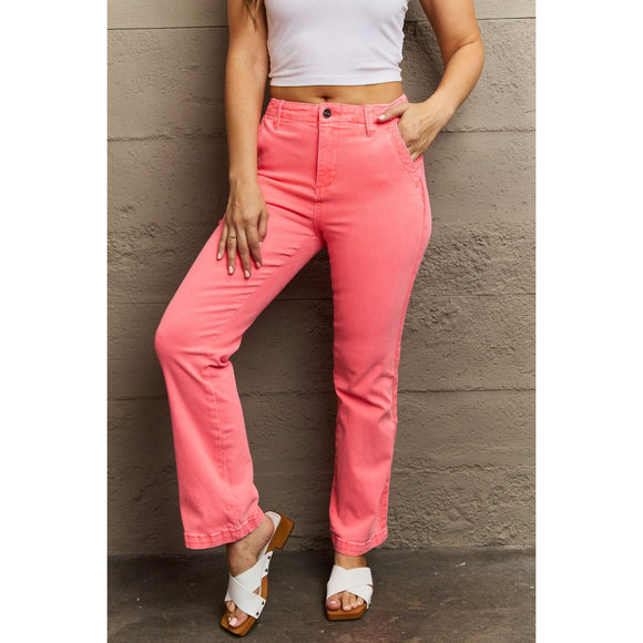 Denim - RISEN Kenya Full Size High Waist Side Twill Straight Jeans - Coral - Cultured Cloths Apparel