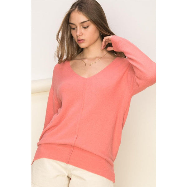 Women's Sweaters - Ultra Soft & Cute V- Neck Sweater - Tea Rose - Cultured Cloths Apparel