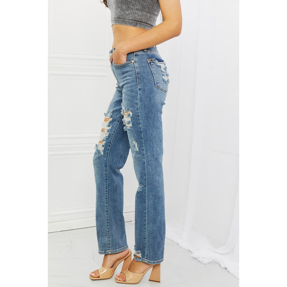 Denim - Judy Blue Bella Full Size Distressed Straight Jeans -  - Cultured Cloths Apparel