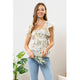 Women's Short Sleeve - Square Neck Floral Top - White - Cultured Cloths Apparel