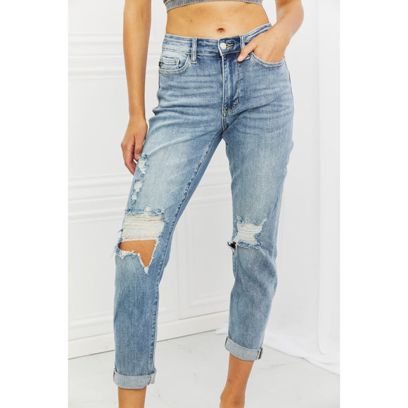 denim - Judy Blue Malia Full Size Mid Rise Boyfriend Jeans -  - Cultured Cloths Apparel