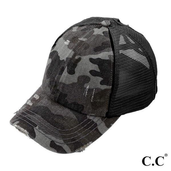 Baseball Hats - C.C Ponytail Camo Baseball Cap Hats - Black Camo - Cultured Cloths Apparel