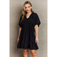 Women's Dresses - Hailey & Co Comfort Cutie Double V-Neck Puff Sleeve Mini Dress -  - Cultured Cloths Apparel