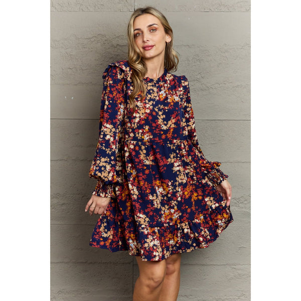 Women's Dresses - Hailey & Co Colorful Minds Floral Printed Mini Dress - Navy - Cultured Cloths Apparel