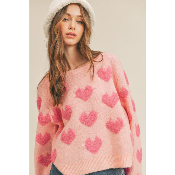 Women's Sweaters - Fuzzy Heart Sweater Top - Pink - Cultured Cloths Apparel