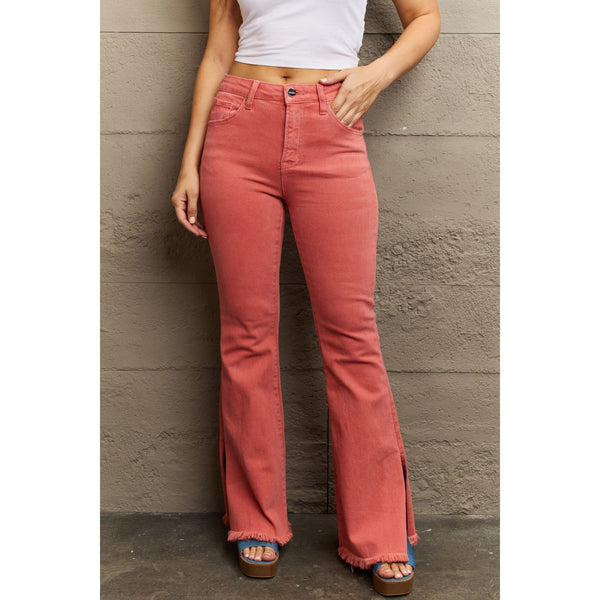 Denim - RISEN Bailey Full Size High Waist Side Slit Flare Jeans -  - Cultured Cloths Apparel