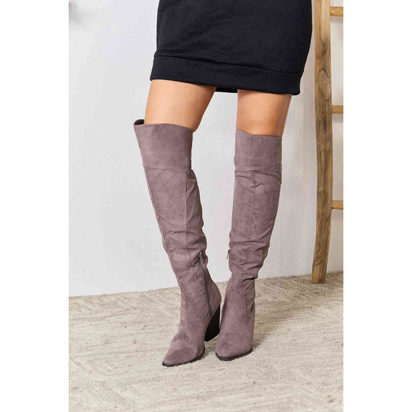 Shoes - East Lion Corp Block Heel Knee High Boots - Grey - Cultured Cloths Apparel