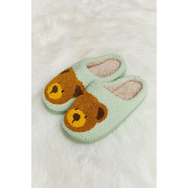 Shoes - Melody Teddy Bear Print Plush Slide Slippers -  - Cultured Cloths Apparel