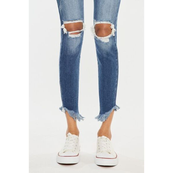 Denim - Kancan High Waist Distressed Raw Hem Ankle Skinny Jeans -  - Cultured Cloths Apparel