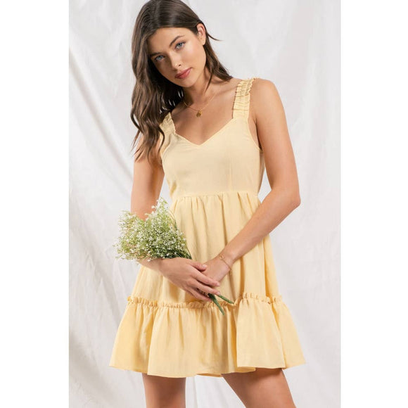 Women's Dresses - Wide Strap Solid Mini Dress - Yellow - Cultured Cloths Apparel