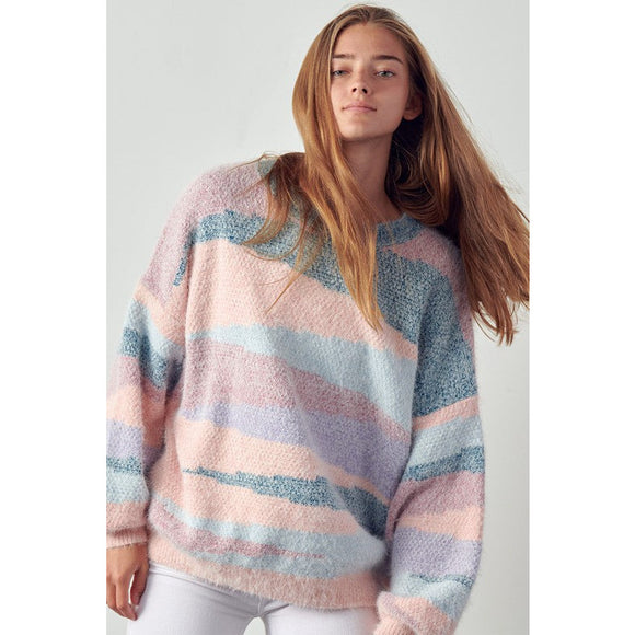 Women's Sweaters - Multicolored Off Stripe Pattern Sweater Top -  - Cultured Cloths Apparel