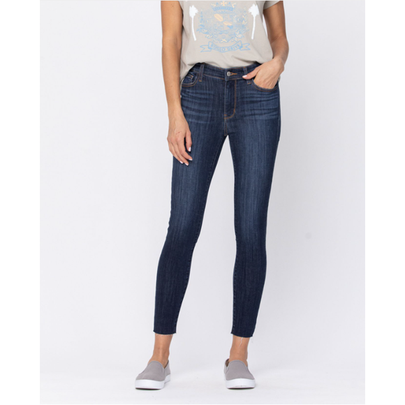 Denim - Judy Blue Mid Rise Raw Hem Skinny Jeans -  - Cultured Cloths Apparel