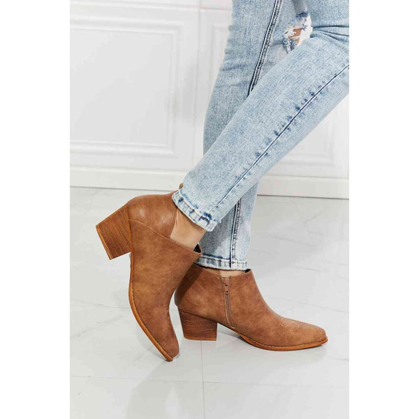 Shoes - MMShoes Trust Yourself Embroidered Crossover Cowboy Bootie in Caramel - Caramel - Cultured Cloths Apparel