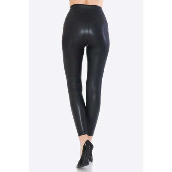 Leggings - LOVEIT Full Size PU Leather Wide Waistband Leggings in Black -  - Cultured Cloths Apparel