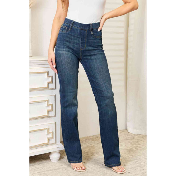 Denim - Judy Blue Full Size Elastic Waistband Straight Jeans -  - Cultured Cloths Apparel