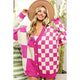 Outerwear - BiBi Button Up Checkered Contrast Cardigan - NEON PINK COMBO - Cultured Cloths Apparel