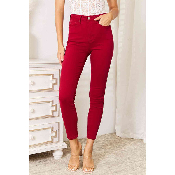 Denim - Judy Blue Full Size High Waist Tummy Control Skinny Jeans - Deep Red - Cultured Cloths Apparel