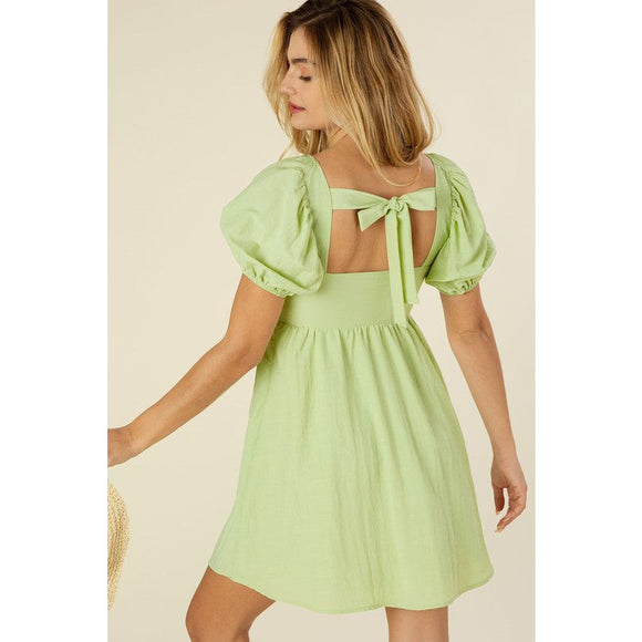 Women's Dresses - Tie back dress with puff sleeves -  - Cultured Cloths Apparel