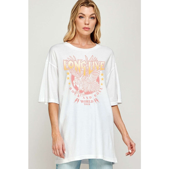 Graphic T-Shirts - Rock N Roll Eagle Oversized Graphic Tee - White - Cultured Cloths Apparel