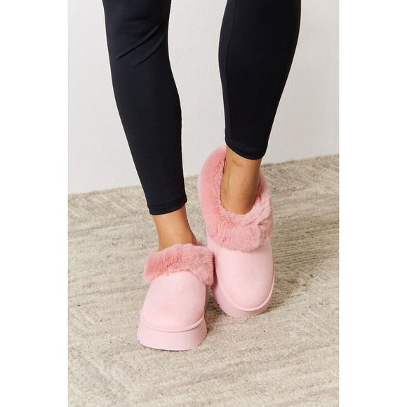 Shoes - Legend Footwear Furry Chunky Platform Ankle Boots - Pink - Cultured Cloths Apparel
