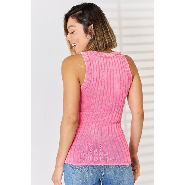 Women's Sleeveless - Zenana Ribbed Washed Round Neck Tank -  - Cultured Cloths Apparel