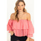 Women's Short Sleeve - Easy Win Off the Shoulder Tiered Blouse - Coral - Cultured Cloths Apparel