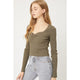 Women's Long Sleeve - Mercerized  Rib Crop Sweater Top - Olive Oil - Cultured Cloths Apparel