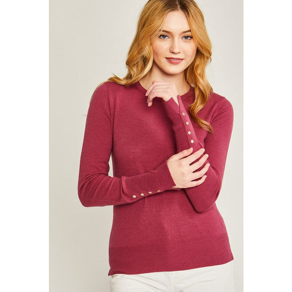 Women's Sweaters - Fine Yarn Sweater Top with Button Details -  - Cultured Cloths Apparel