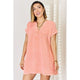 Women's Dresses - Zenana Washed Nochted Rolled Short Sleeve Dress - Coral - Cultured Cloths Apparel