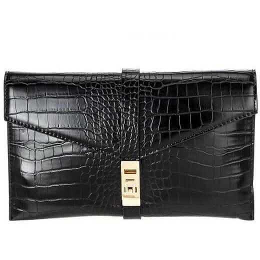 Handbags - Vegan Clutch Handbag with Strap - BLACK - Cultured Cloths Apparel