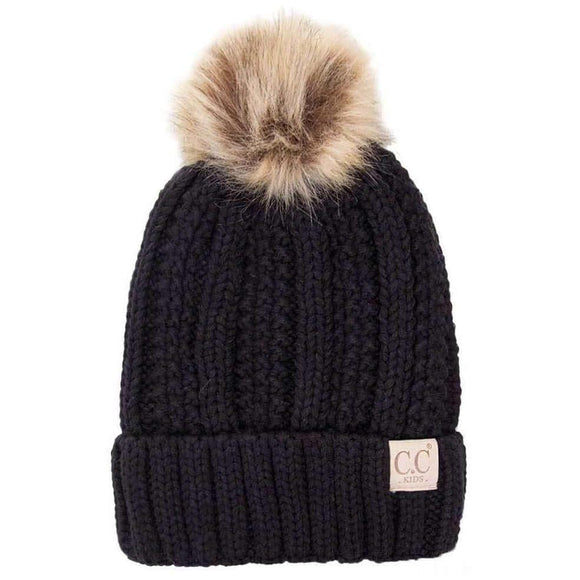 Beanies - C. C Fuzzy Lining With Knitted Beanie And Fur Pom Pom -  - Cultured Cloths Apparel