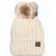 Beanies - C. C Fuzzy Lining With Knitted Beanie And Fur Pom Pom - Ivory - Cultured Cloths Apparel