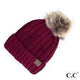 Beanies - C. C Fuzzy Lining With Knitted Beanie And Fur Pom Pom - Burgundy - Cultured Cloths Apparel