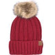 Beanies - C. C Fuzzy Lining With Knitted Beanie And Fur Pom Pom - Red - Cultured Cloths Apparel