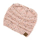 Beanies - C. C Cable Knit Beanie Messy Bun/Ponytail Confetti Hat - Indi Pink - Cultured Cloths Apparel