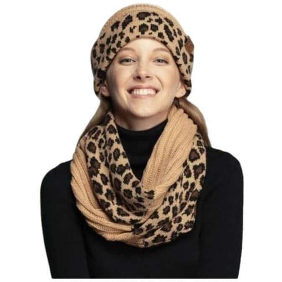 Accessories, Scarves - C.C Ribbed Knit Leopard Pattern Infinity Scarf -  - Cultured Cloths Apparel
