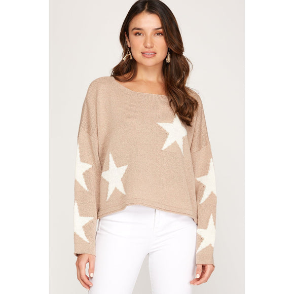 Women's Sweaters - Star Print Long Sleeve Knit Sweater -  - Cultured Cloths Apparel