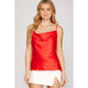 Women's Sleeveless - Satin Cowl Neck Sleeveless Top Lined - Red - Cultured Cloths Apparel