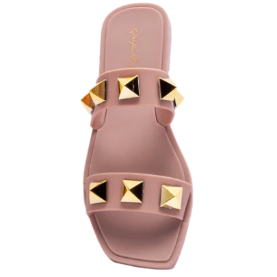 Shoes - Gilson Studded Double Strappy Slip On Sandals -  - Cultured Cloths Apparel