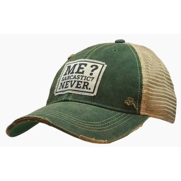 Baseball Hats - Me? Sarcastic? Never Distressed Trucker Hat -  - Cultured Cloths Apparel