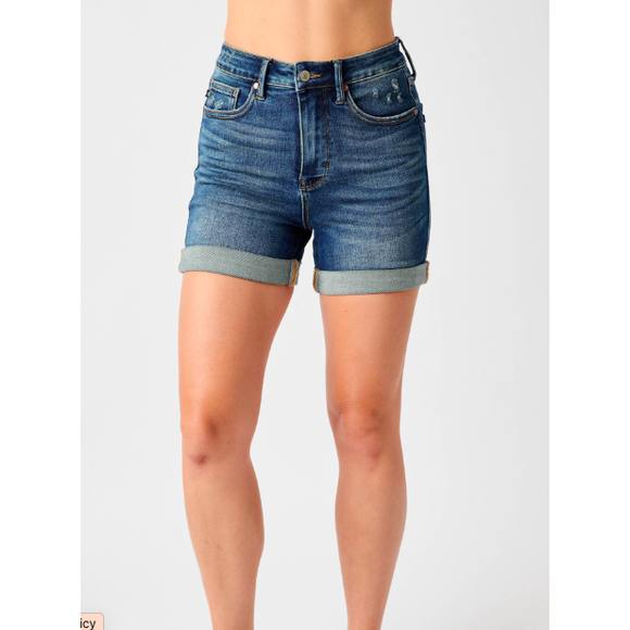 Women's Shorts - Judy Blue High Waist Tummy Control Cuffed Shorts -  - Cultured Cloths Apparel