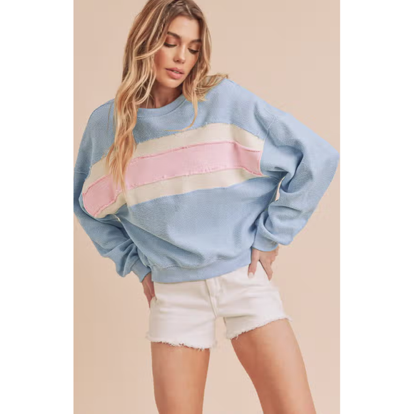 Women's Sweaters - Winnie Striped Sweatshirt - Sky/Pink - Cultured Cloths Apparel