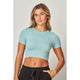 Athleisure - Stretchy Ribbed Seamless Round Neck Crop Top - Blue Haze - Cultured Cloths Apparel